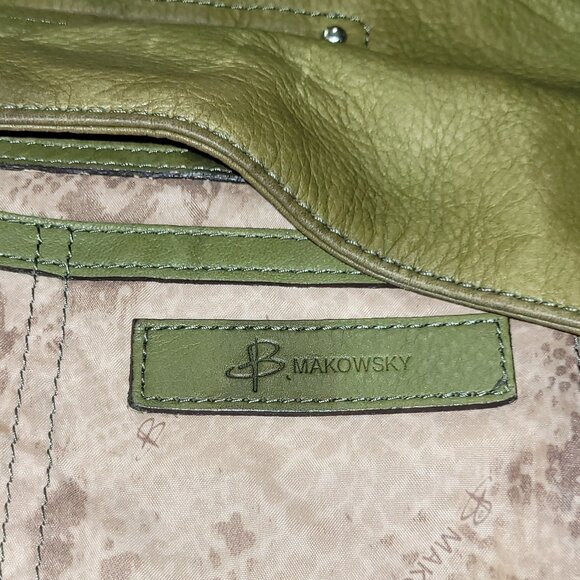 B Makowsky**Large All Leather** Army Green*Pebbled Soft Leather*Vintage Handbag - Picture 12 of 16